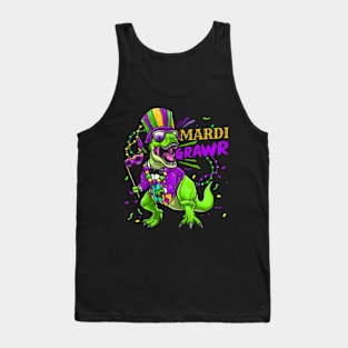 Mardi Gras Dabbing T Rex Dinosaur Mardi Gras Tank Top